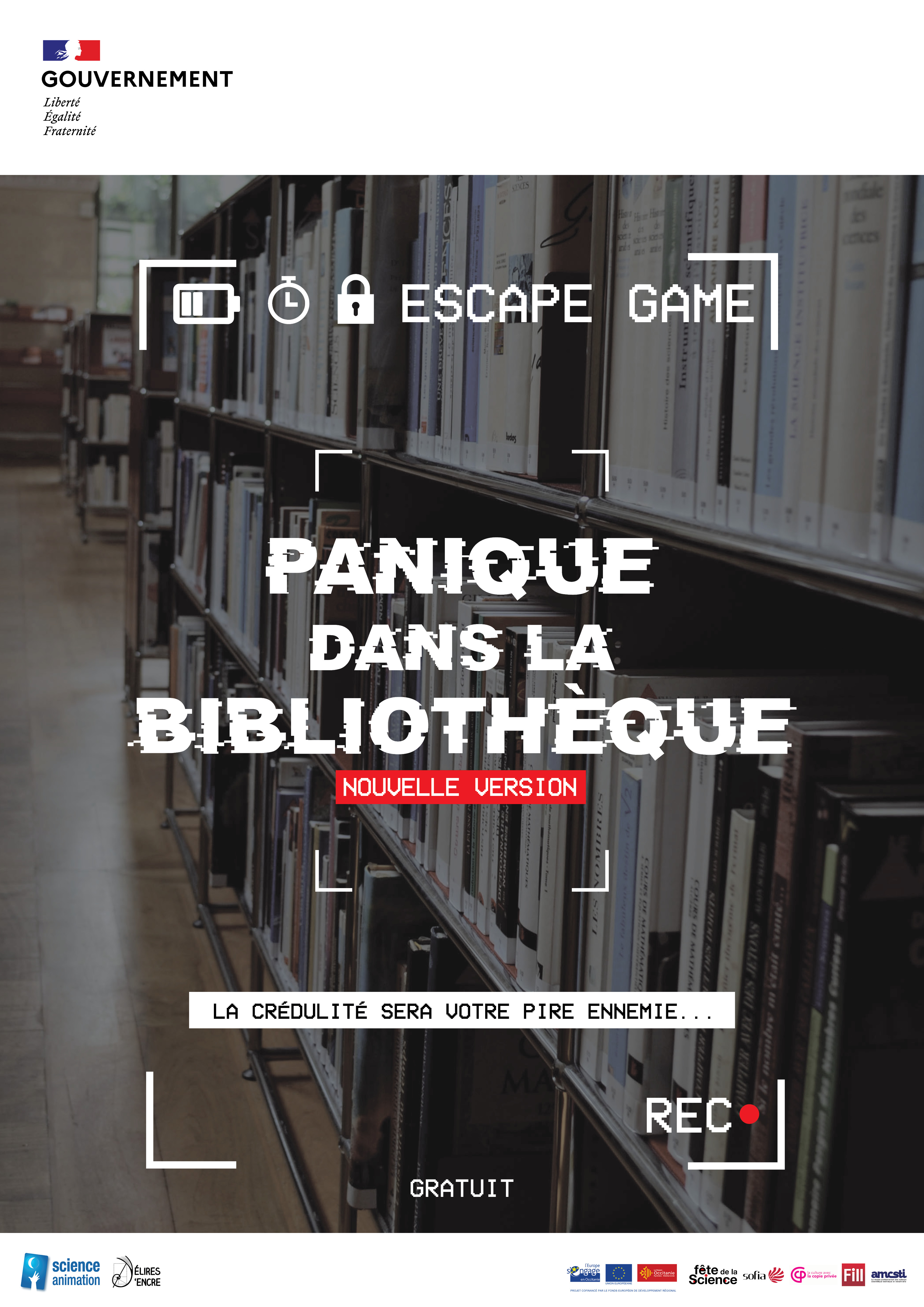 affiche panique dans la bibliothèque