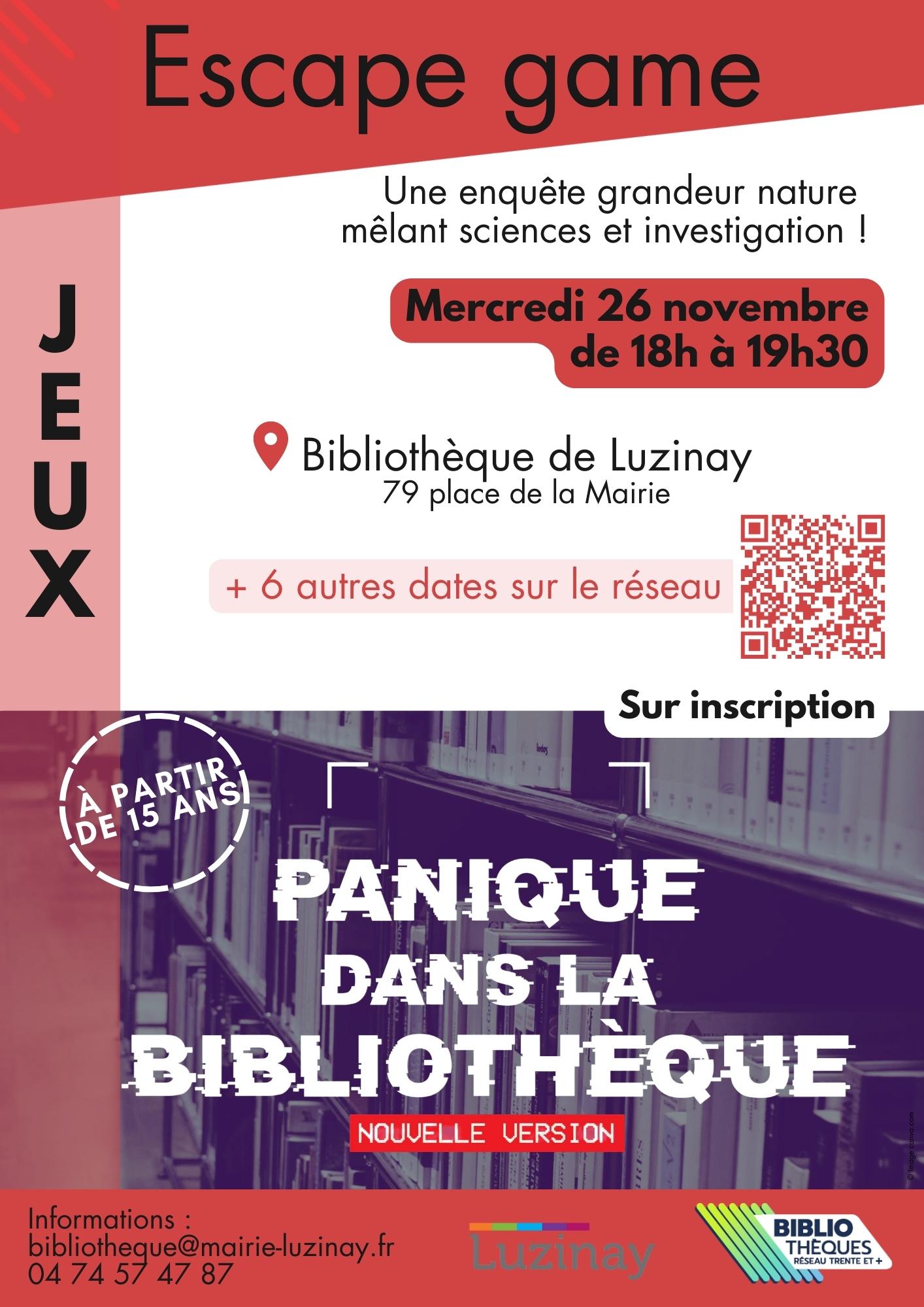 affiche panique dans la bibliothèque