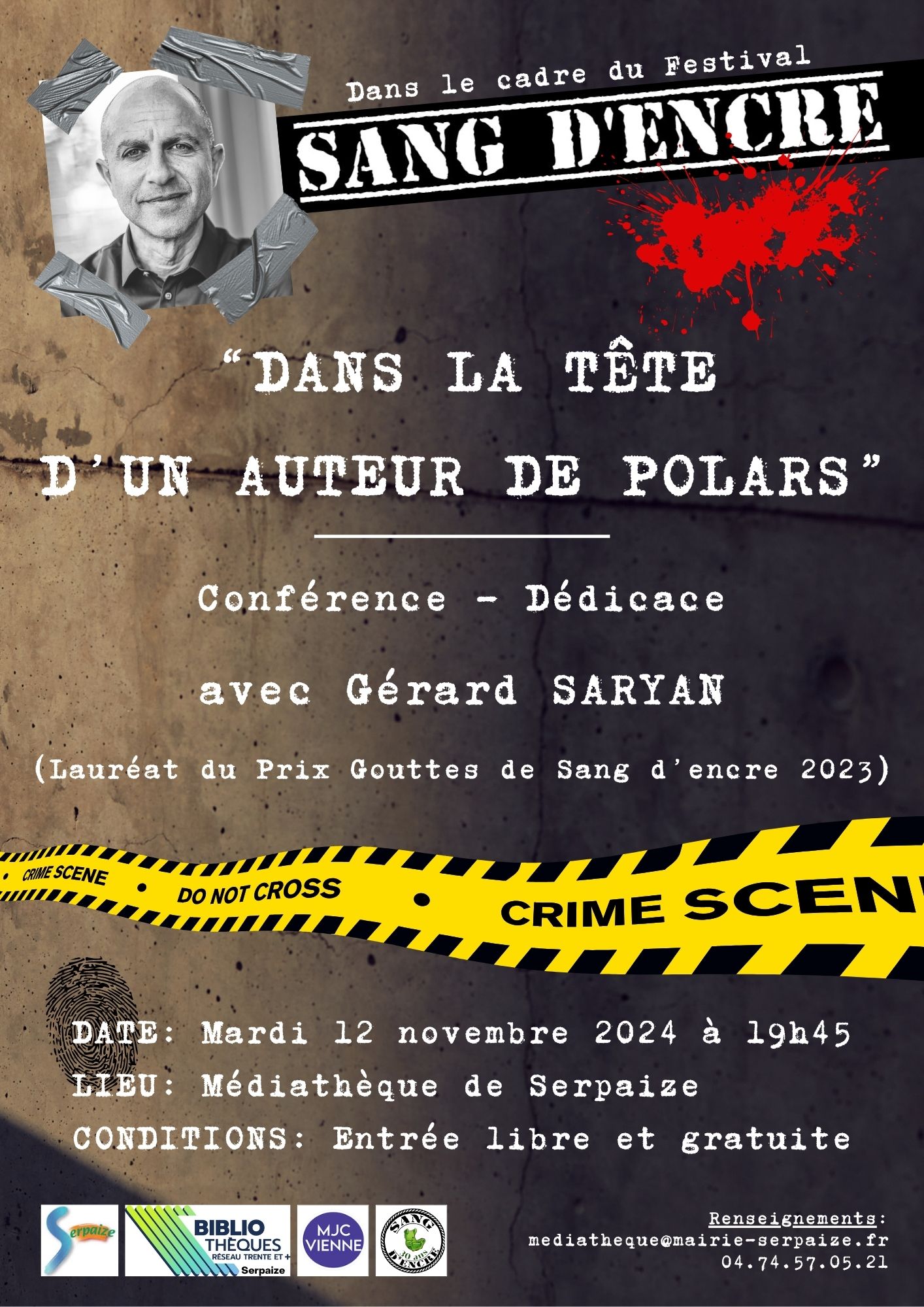 Affiche conférence "Dans la tête d'un auteur de polar"