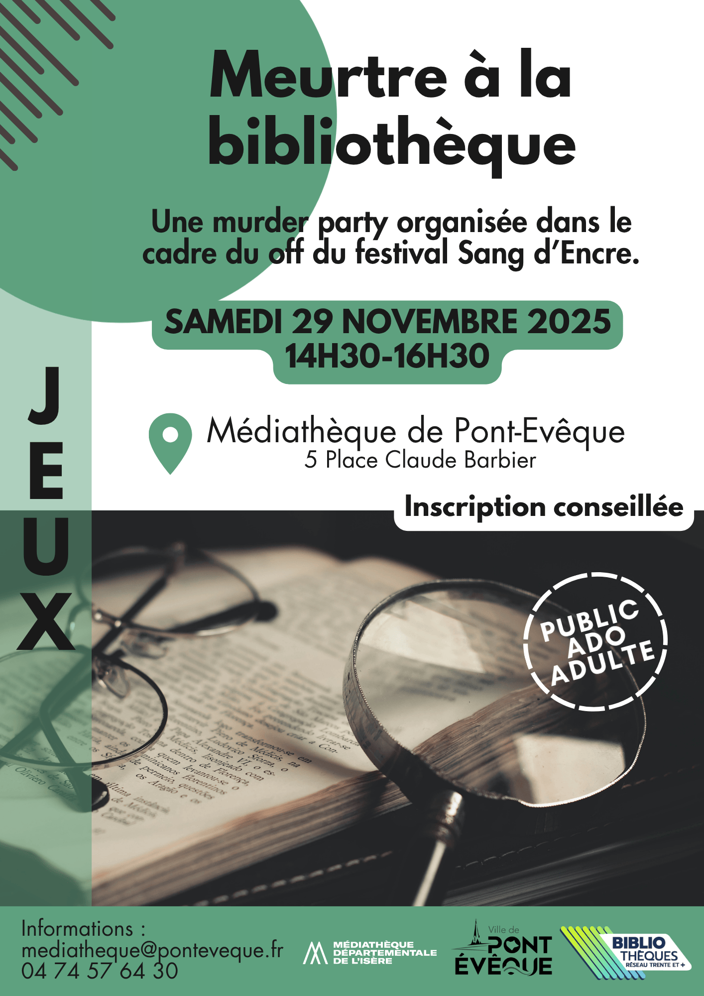 Affiche de la murder party Meurtre à la bibliothèque