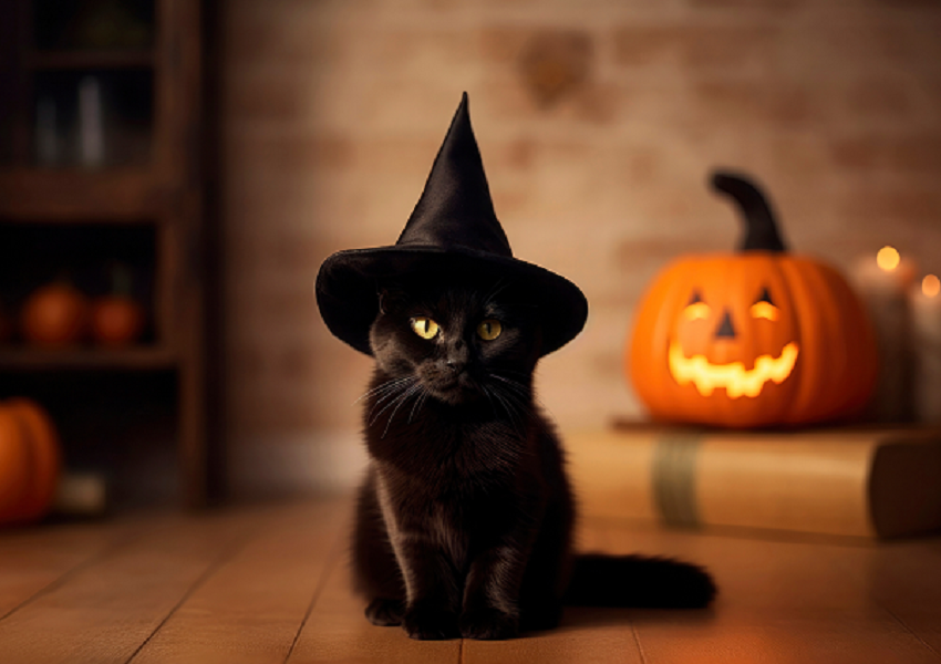 chat noir et citrouille