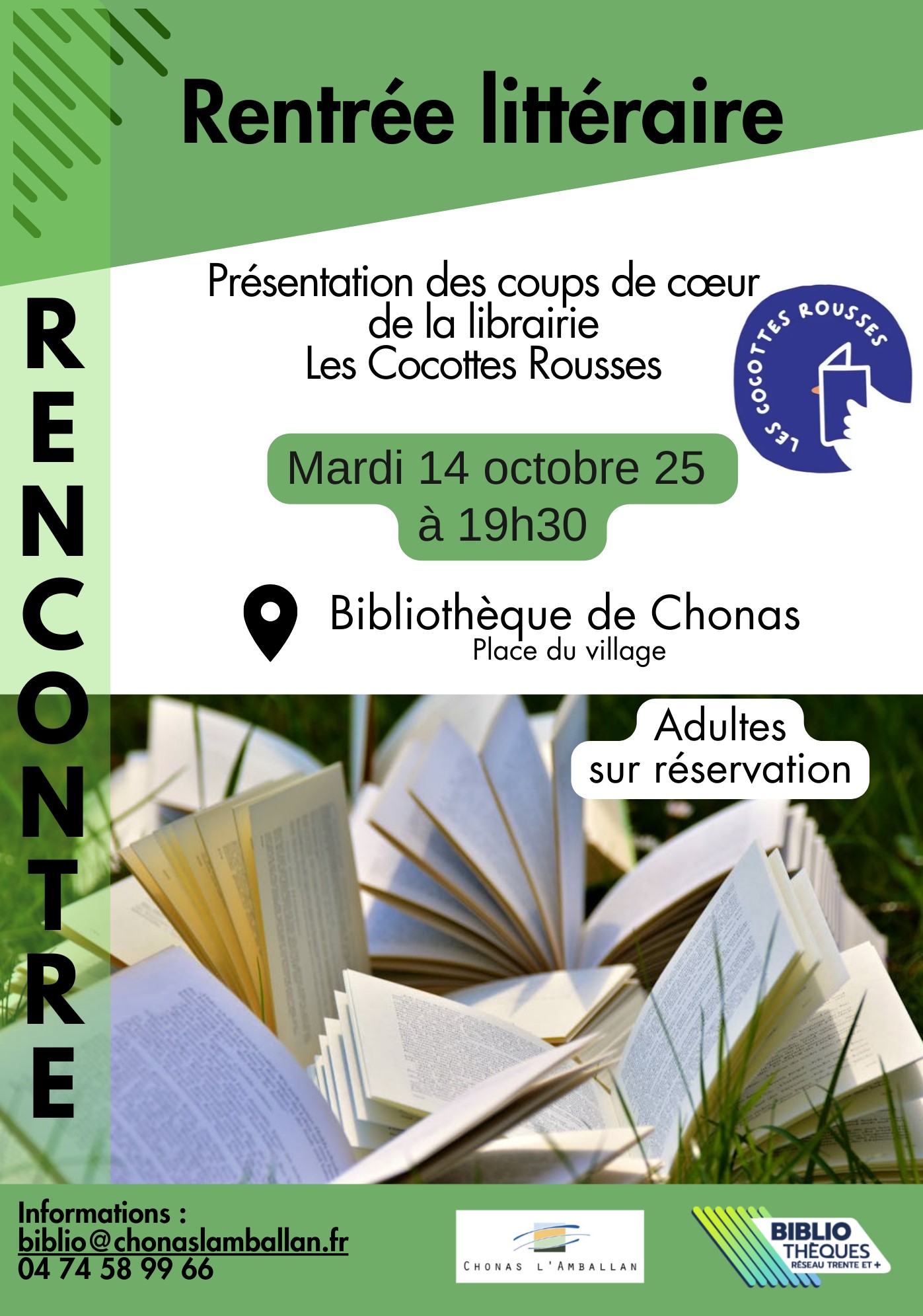 affiche de la rentrée littéraire à la bibliothèque de chonas l'amballan
