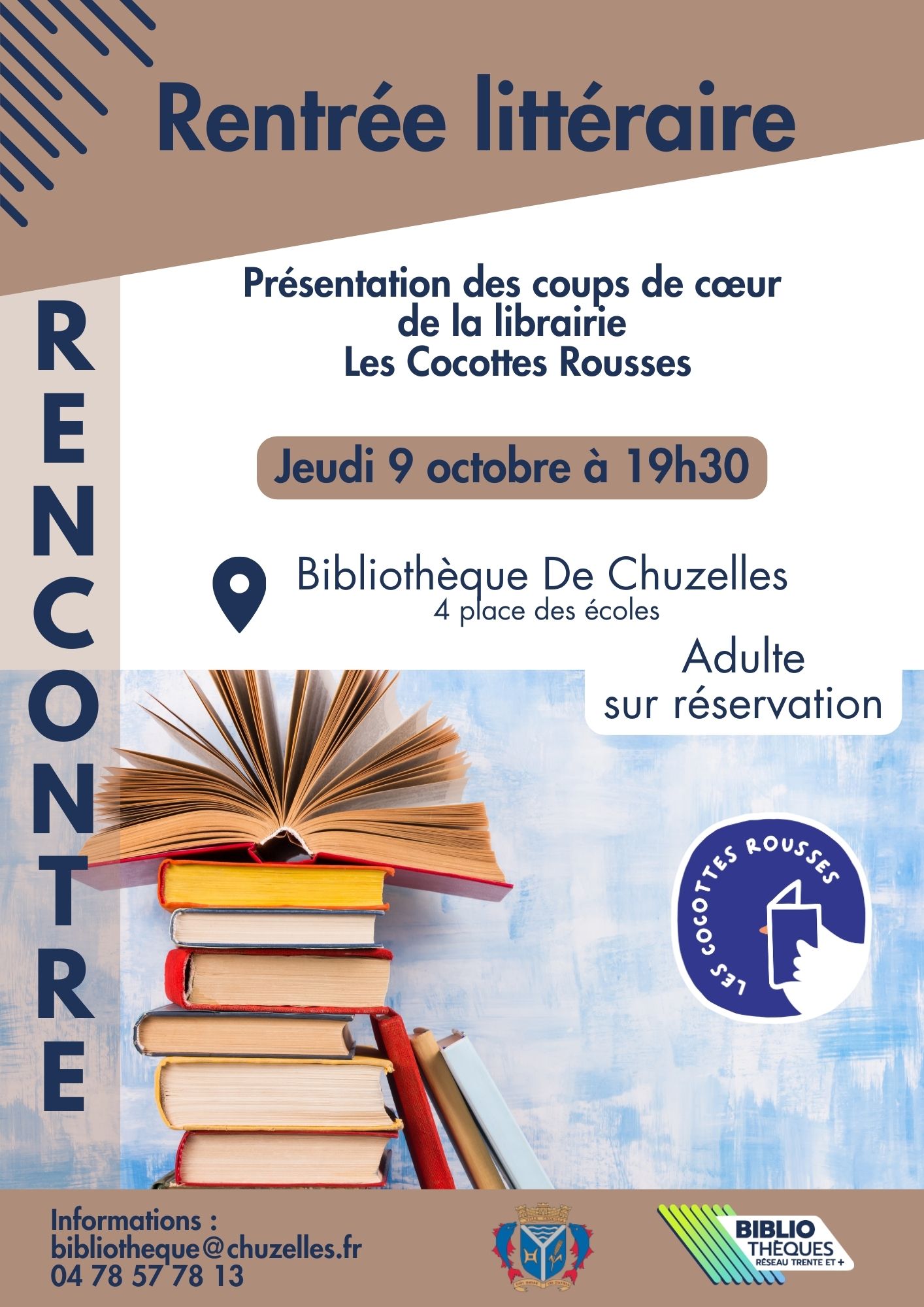 Affiche et logo cocottes rousses bibliothèque Chuzelles 