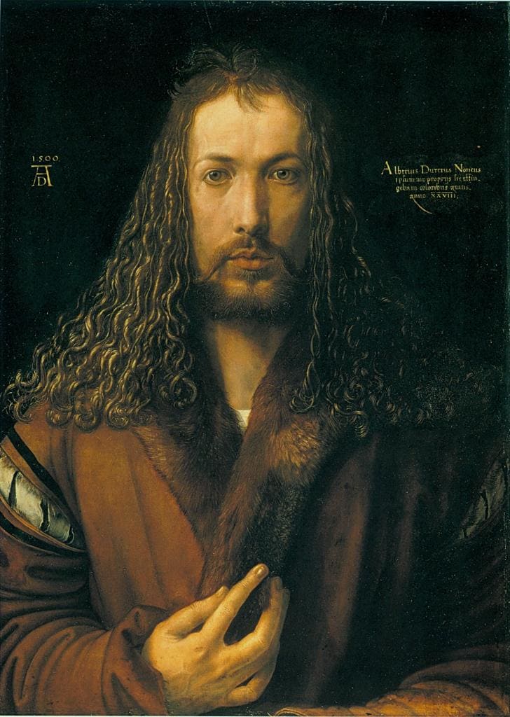 Albrecht Dürer, "Autoportrait à la fourrure", 1500, Munich, Alte Pinakothek. 