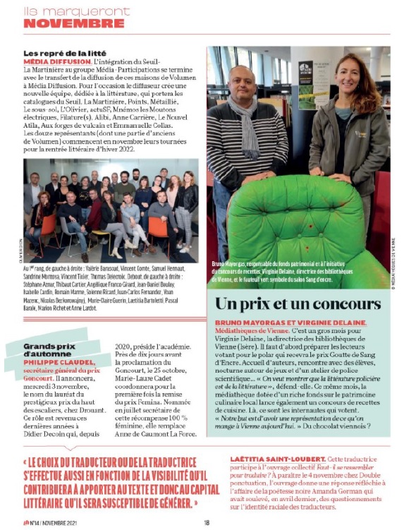 article paru dans Livres hebdo de novembre 2021 sur le concours de recettes