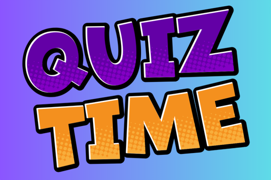 Texte "Quiz time" en violet et jaune