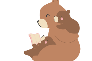 Dessin d'ours et oursons lisant un livre