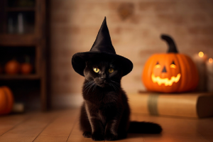chat noir et citrouille